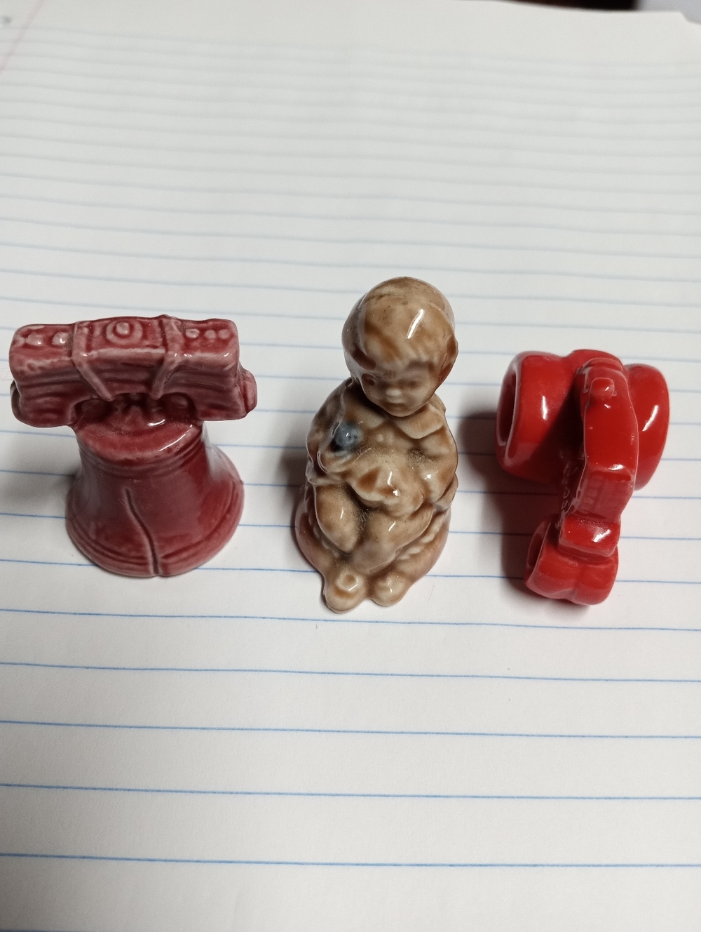 3 Wade england Figurines Red Ceramic Tractor with Brown Child and Red Bell Lot - Picture 2 of 4